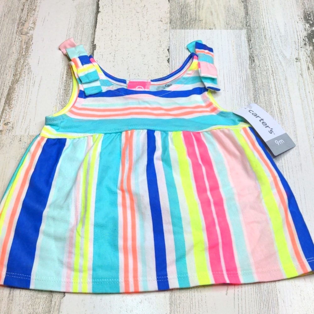 CARTER'S Striped Neon Sleeveless Bow Dress 6-9 months NEW